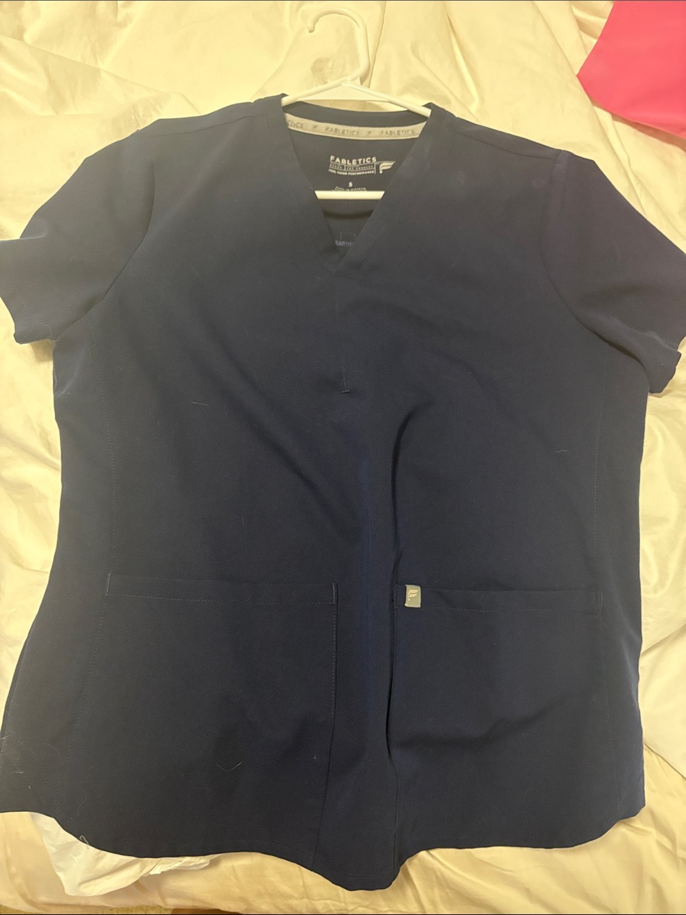 Fabletics Navy Blue Womens Skirt-Style Scrub Top with two pockets